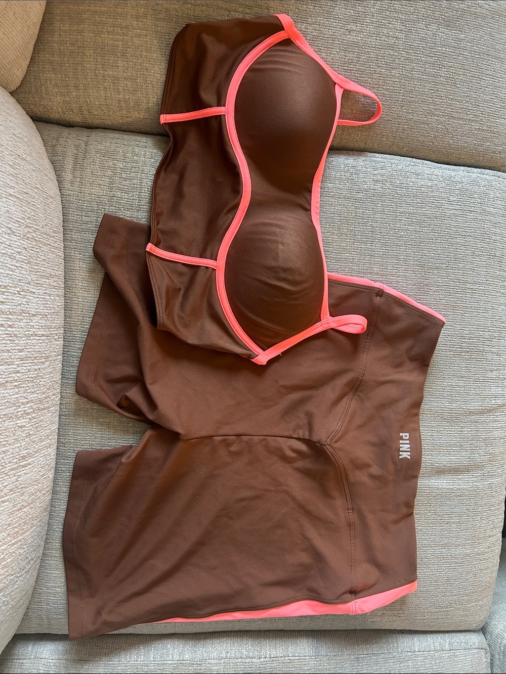 PINK Victoria's Secret Brown Sports Bra with Pink Trim